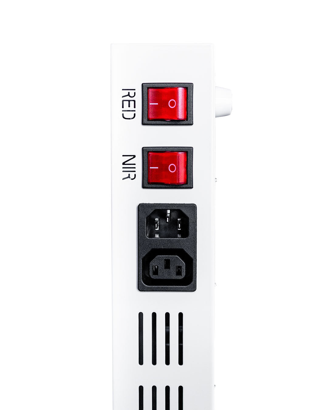 Orion Pro 600 device side-view of the Red and NIR switches. Cutting edge and seamless design featuring the synaptic system. Orion Red Light Therapy.